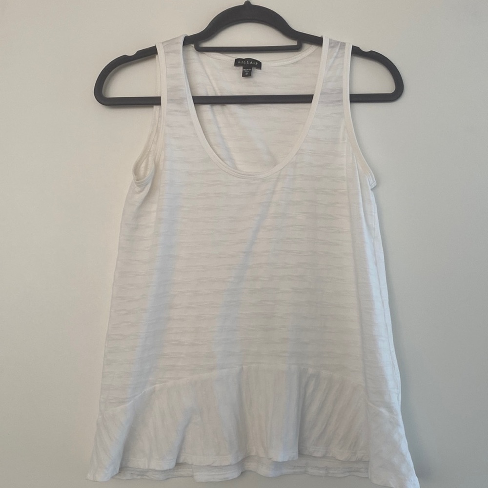 3 for $18 Lilla P White Burnout Stripe Peplum Hem Tank M EUC